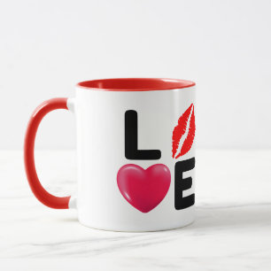 Valentine LOVE Kiss and Heart Mug