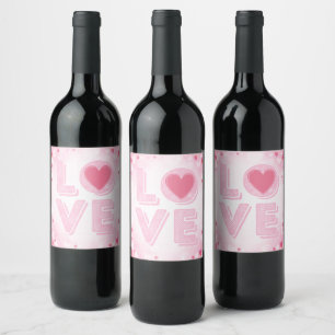 Valentine LOVE Letter, Pink Hearts Wine Label Set