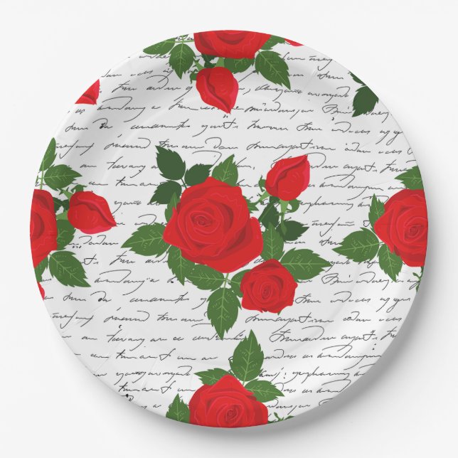 valentine love letter red roses romantic paper plate (Front)