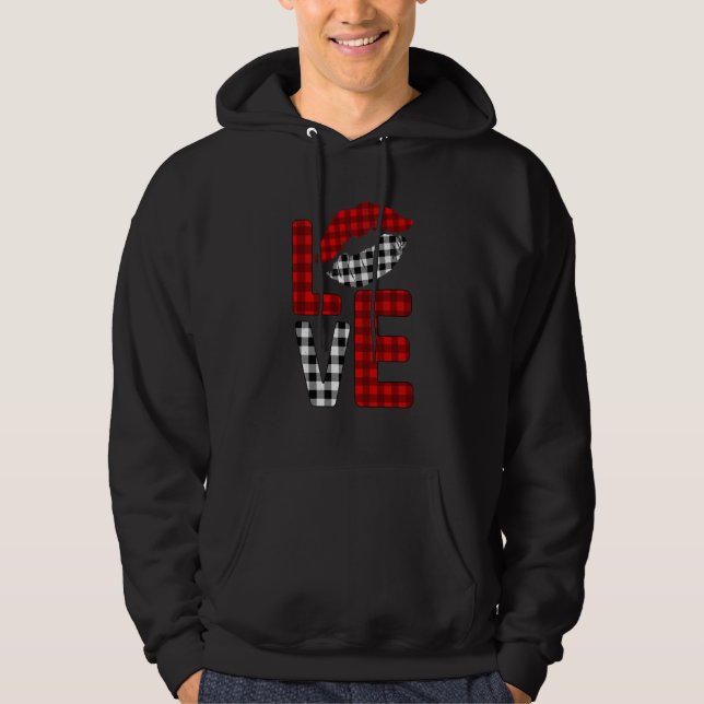Valentine Love Lips Striped Plaid Hoodie (Front)