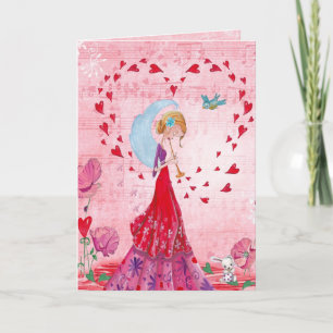 Valentine Love Music Gir   Greeting Card