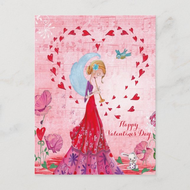 Valentine Love Music Girl | Postcard (Front)
