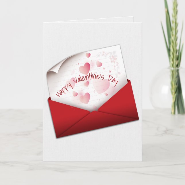 Valentine Love Note in Red Envelope Card (Front)
