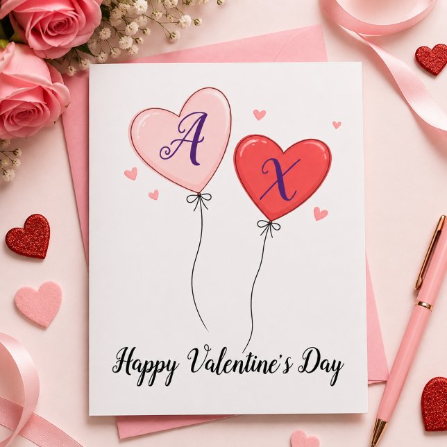Valentine Love Note With Custom Initials For Coupl Holiday Card (Two Hearts. One Love. ❤️)