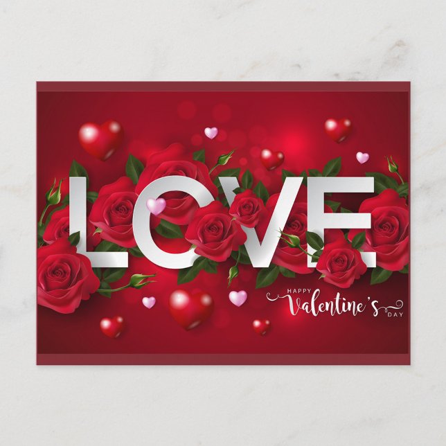 Valentine Love Roses Hearts Red Romantic Postcard (Love blooms beautifully this Valentine's Day. ❤️🌹)