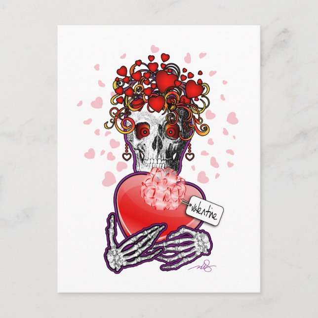 Valentine Love Skull Holiday Postcard (Front)
