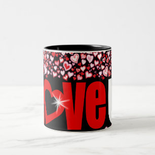 Valentine "love u" hearts red pink black mug