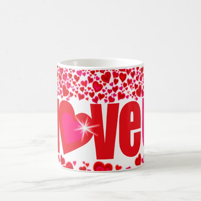 Valentine "love u" hearts red pink & white mug (Center)