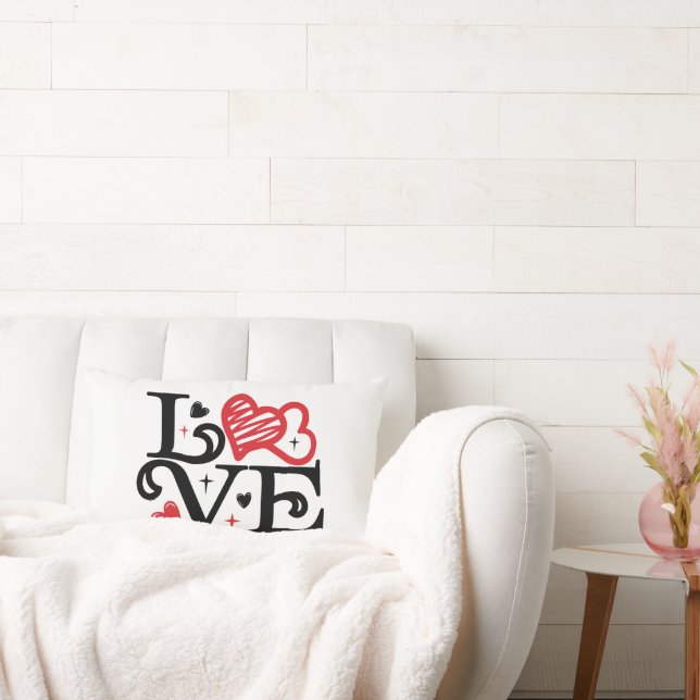 Valentine LOVE word Black on White Lumbar Cushion (Couch)