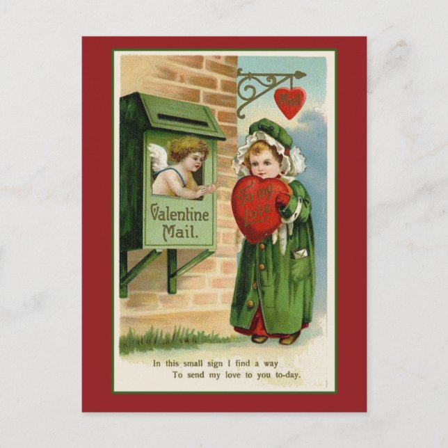 Valentine Mail Vintage Heart Art Holiday Postcard (Front)
