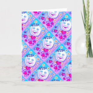 VALENTINE MAN IN THE MOON, HEAVENLY STARS & HEARTS HOLIDAY CARD