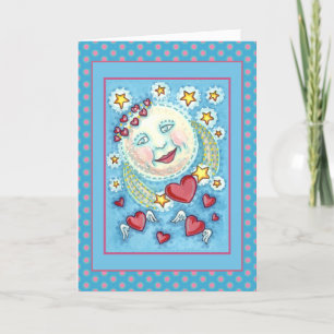 VALENTINE MAN IN THE MOON, HEAVENLY STARS & HEARTS HOLIDAY CARD