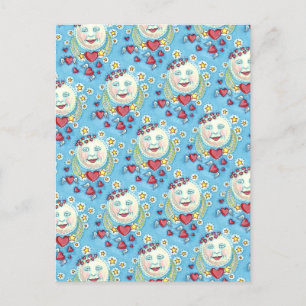 VALENTINE MAN IN THE MOON, HEAVENLY STARS & HEARTS HOLIDAY POSTCARD