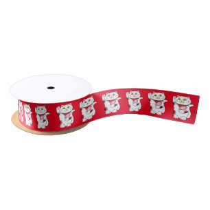 Valentine Maneki Neko Lucky Cat Satin Ribbon