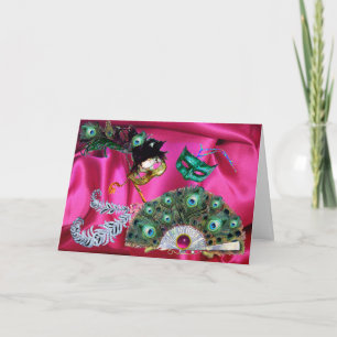 VALENTINE MASQUERADE PARTY MASKS, PEACOCK FAN HOLIDAY CARD