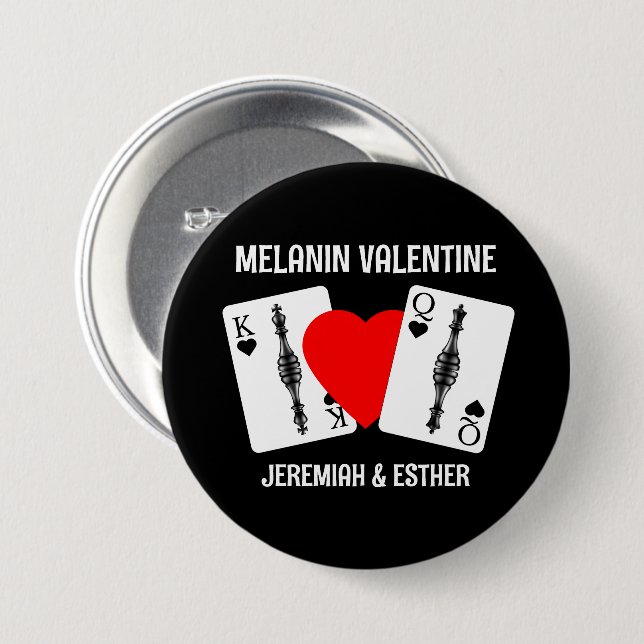 Valentine MELANIN QUEEN KING PLAYING CARDS Couples 7.5 Cm Round Badge (Front & Back)