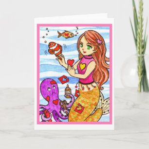Valentine mermaid holiday card