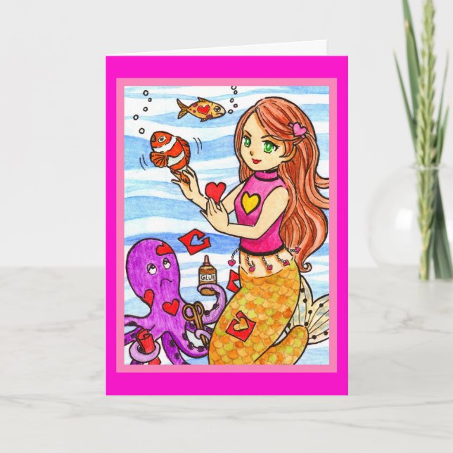 Valentine mermaid holiday card (Front)