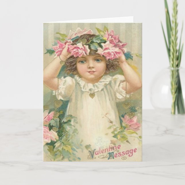 Valentine Message Girl With Flowers Cards, Gifts Holiday Card (Front)