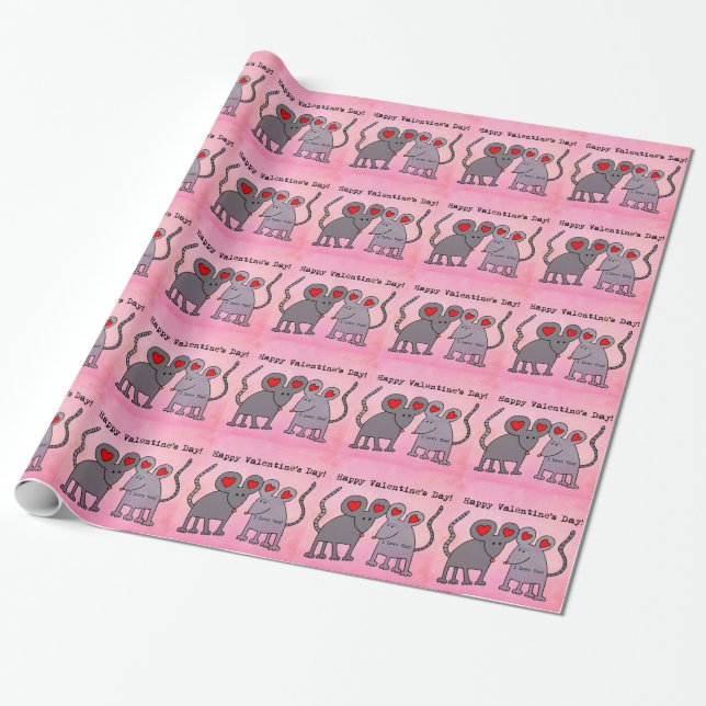 Valentine Mice Wrapping Paper (Unrolled)