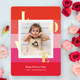 Valentine Minimal Red Stripes Love Photo Foil Card