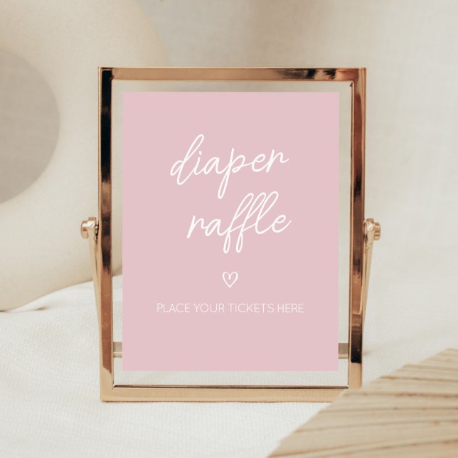 Valentine Minimalist Heart Diaper Raffle Poster (Pink A Little Sweetheart Baby Shower Diaper Raffle Sign)