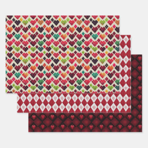 Valentine Modern Argyle Pattern Set No6 Wrapping Paper Sheet