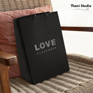 Valentine Modern Black Simple Elegant Typography  Medium Gift Bag