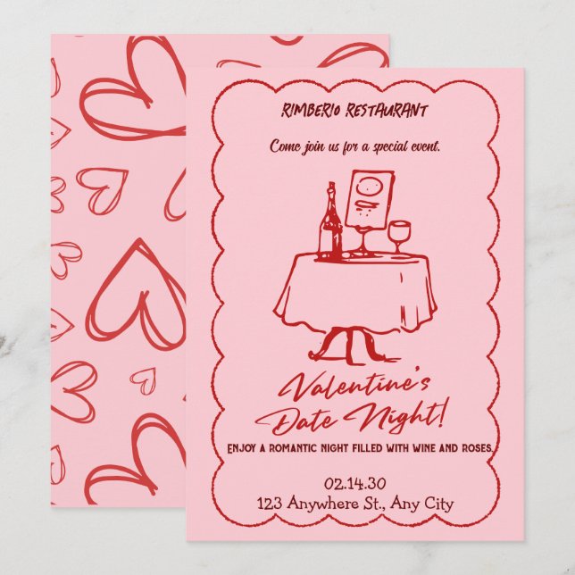 valentine  modern party invitation  (Front/Back)
