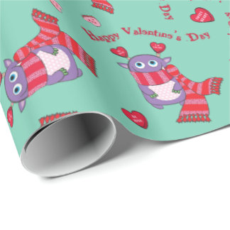 Valentine Monster with Scarf Wrapping Paper
