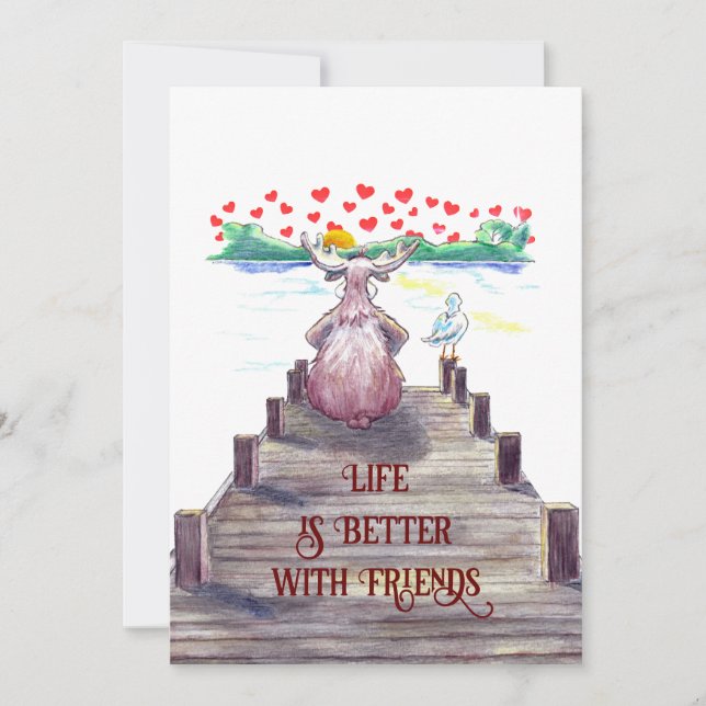 Valentine Moose & Seagull 5x7 Flat Holiday Card (Front)