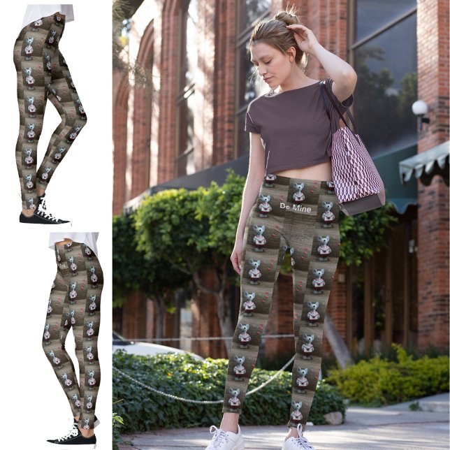 Valentine Mouse Hearts Country Rustic Wood Be Mine Leggings (Zazzle Valentine Mouse Hearts Country Rustic Wood Be Mine Leggings 3 sides)