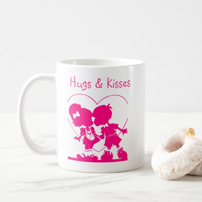 Valentine Mug  Pink Kissing Silhouette (With Donut)