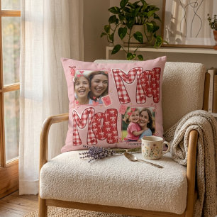 Valentine Mum and Child Pink Red Plaid Love Hearts Cushion
