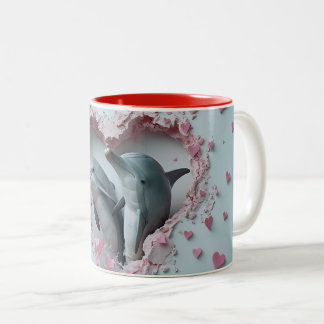 Valentine Mum & Baby Dolphins 3D Mug Wrap