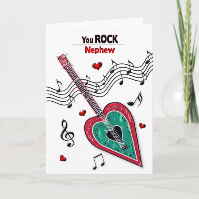 Valentine NephewHeart Guitar Music Holiday Card (Front)