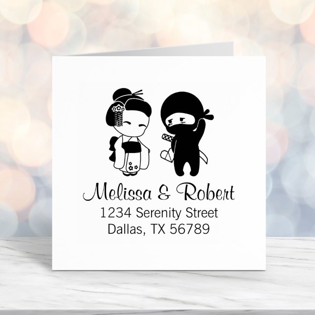 Valentine Ninja and Geisha Address Self-inking Stamp (Creator Uploaded)