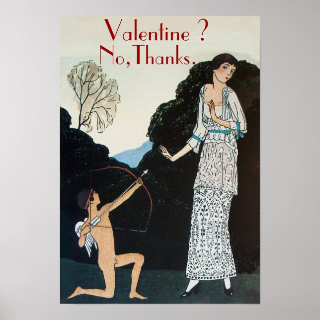 VALENTINE ? NO,THANKS /RETRO ANTI VALENTINE'S DAY POSTER (Front)