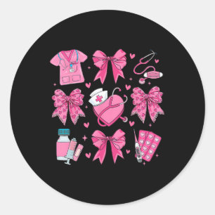 Valentine Nurse Coquette Bow Nurse Valentines Day Classic Round Sticker