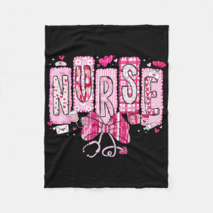 Valentine Nurse Coquette Bow Stethoscope Girl Wome Fleece Blanket