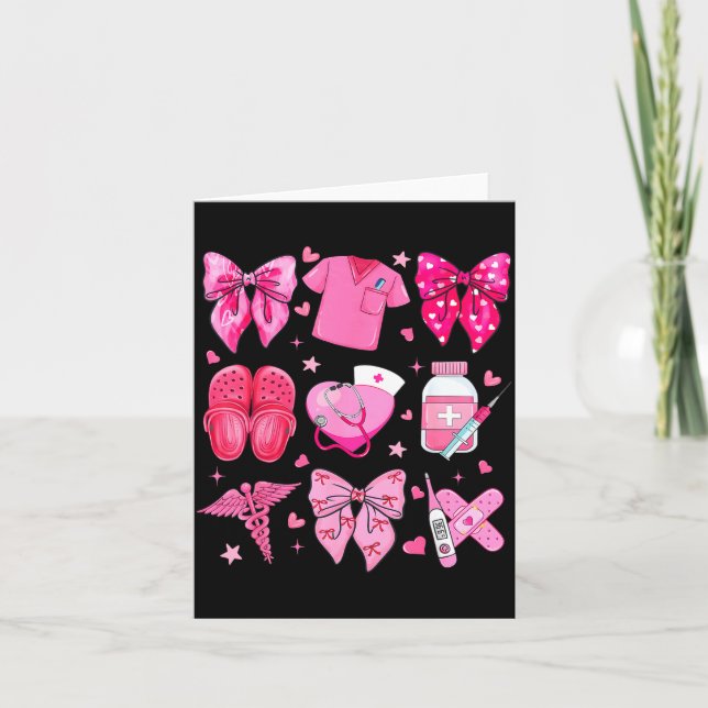 Valentine Nurse Nk Bow Rn Pct Cna Nurse Girl Women Card (Front)