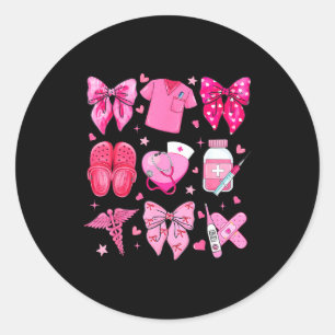 Valentine Nurse Nk Bow Rn Pct Cna Nurse Girl Women Classic Round Sticker