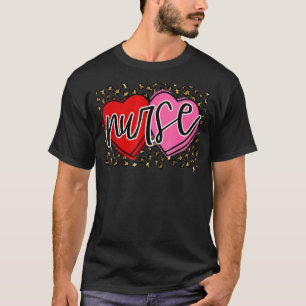 Valentine Nurse Retro Heart Leopard Happy Valentin T-Shirt