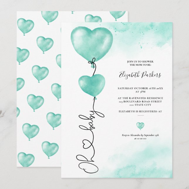Valentine oh baby love green hearts baby shower invitation (Front/Back)