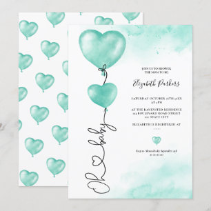 Valentine oh baby love green hearts baby shower invitation