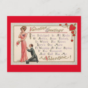 Valentine On Bended Knee Please Be Mine Vintage Holiday Postcard