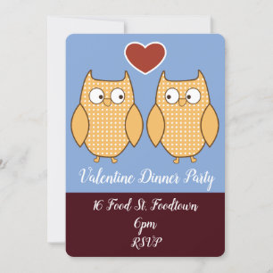 Valentine owl hearts whimsical dinner party invitation