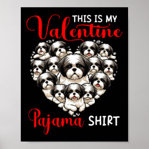 Valentine Pajama Shirt Group Shih Tzus In Heart Sh Poster