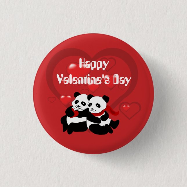 Valentine Panda Hearts Custom Button (Front)