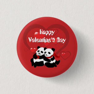 Valentine Panda Hearts Custom Button